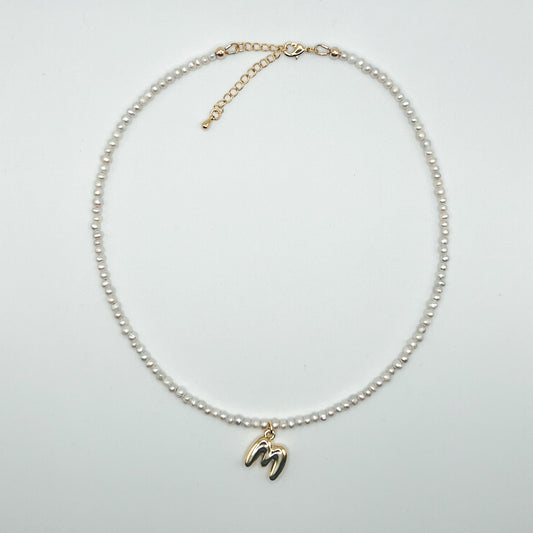 Pearl Bubble Initial Necklace